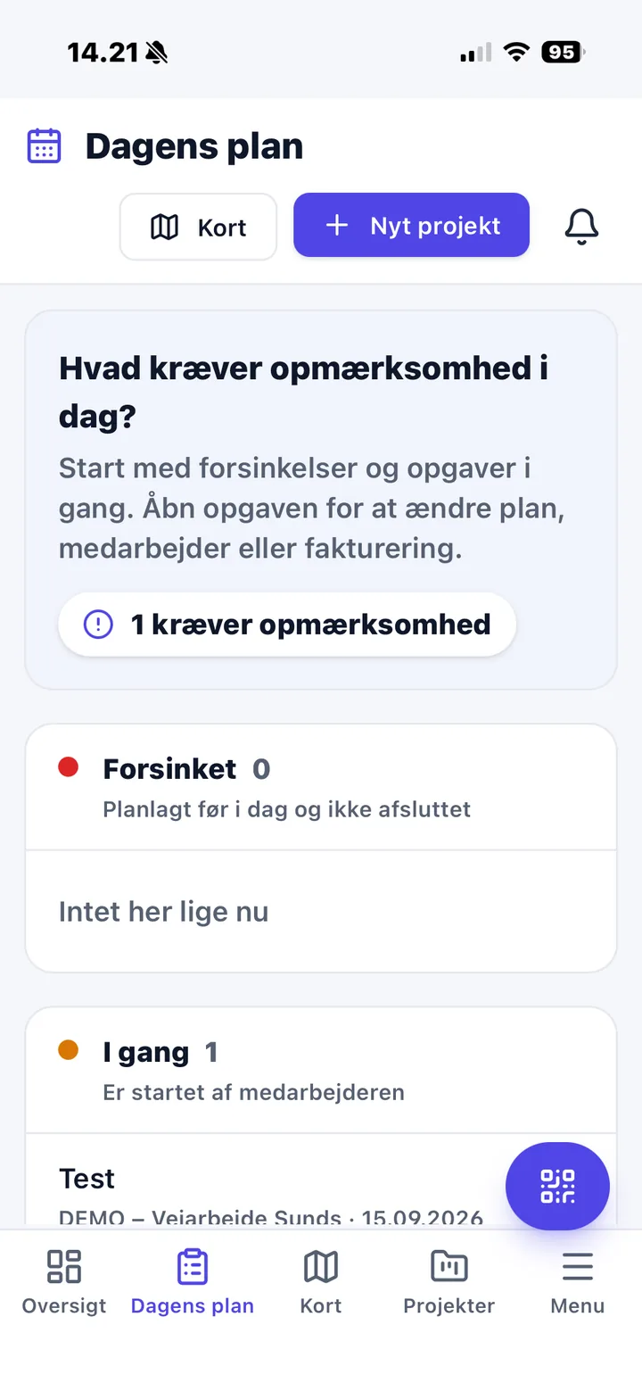 Nemtrack app med dagens plan og opgaver