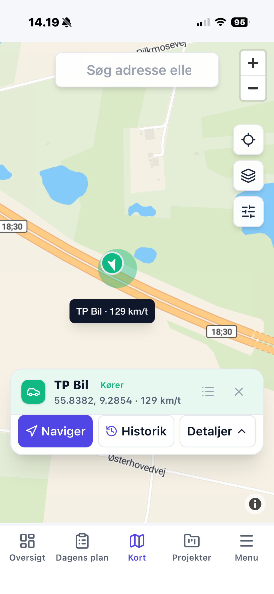 Nemtrack app med live-kort og enheder
