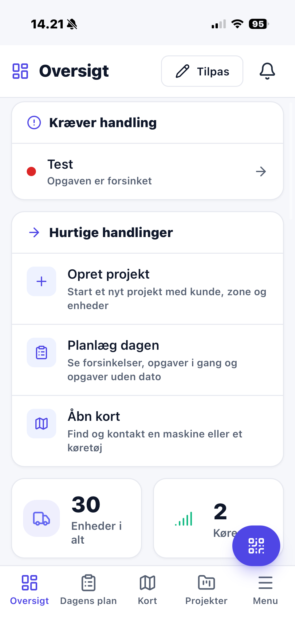 Nemtrack app med overblik, hurtige handlinger og flådestatus