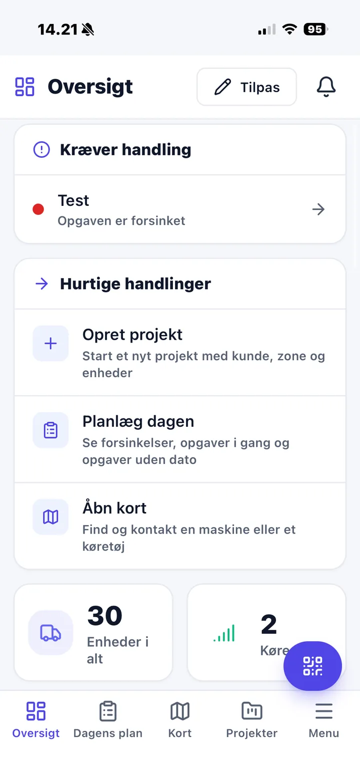 Nemtrack app med overblik, hurtige handlinger og status for flåden