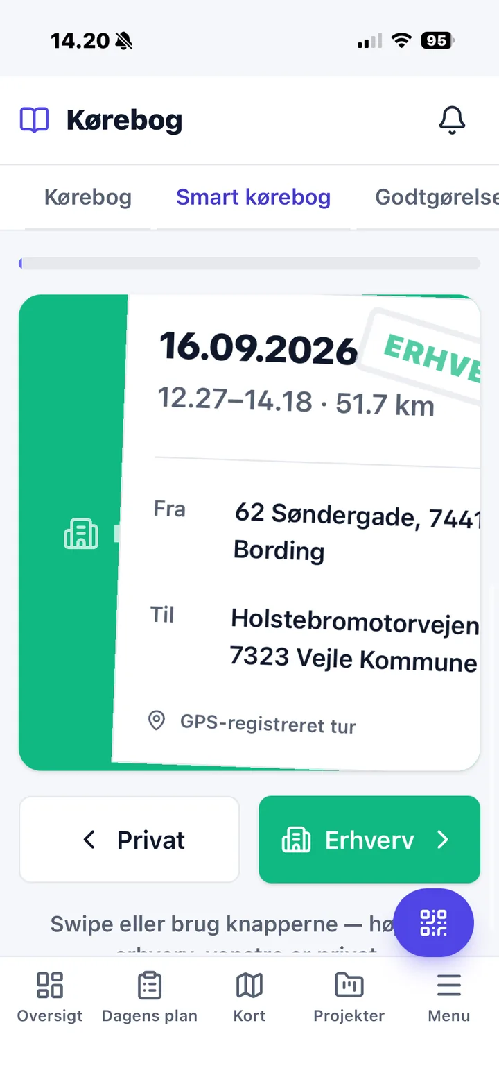 Nemtrack app med smart kørebog og GPS-registreret tur