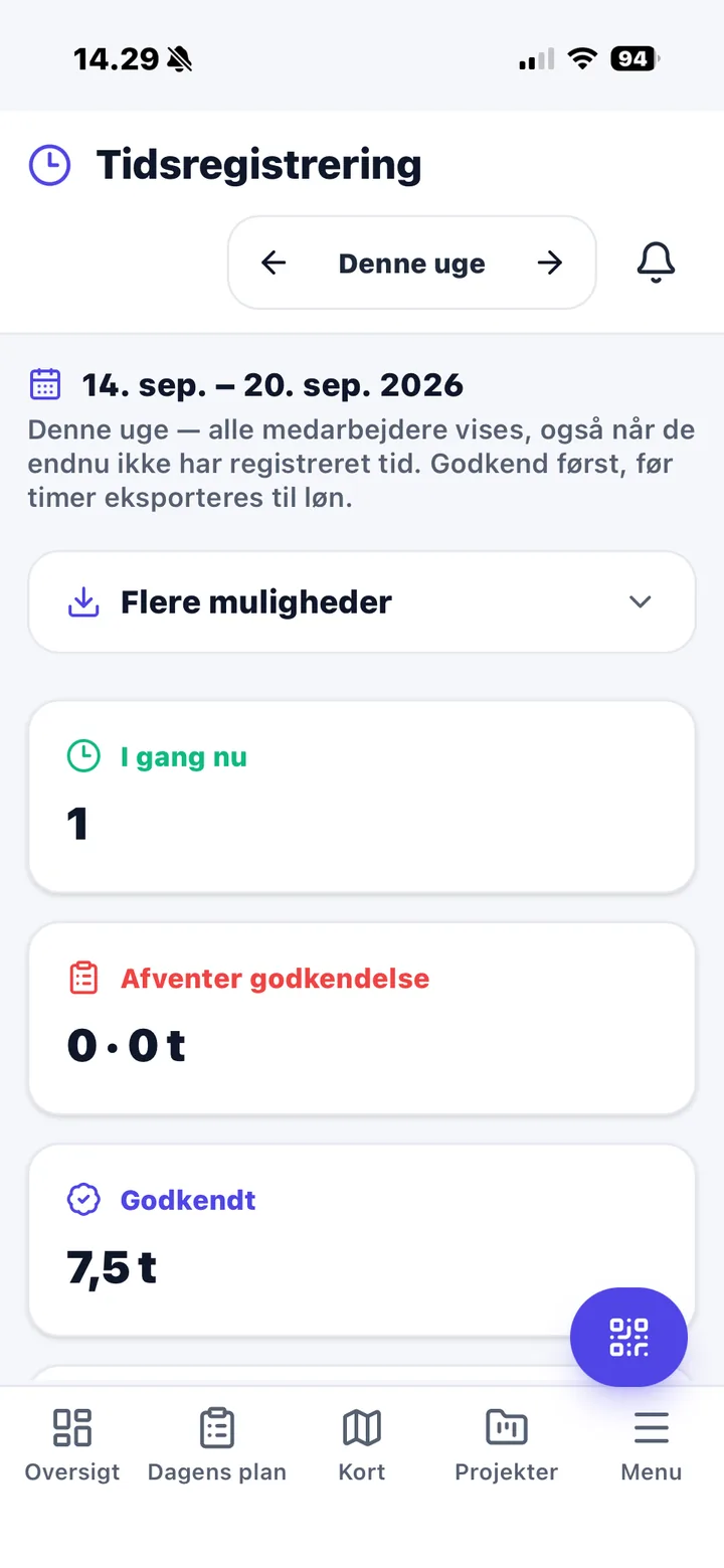 Nemtrack app med ugens timer til godkendelse